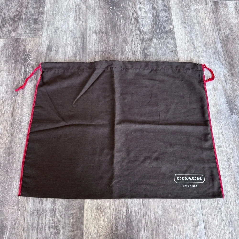 Coach Cotton Cloth Brown Dust Bag with Red Trim and Drawstring - 19.25” x 14.75”
